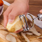 Multi-function stainless steel peeler set enabling peeling, coring, and slicing