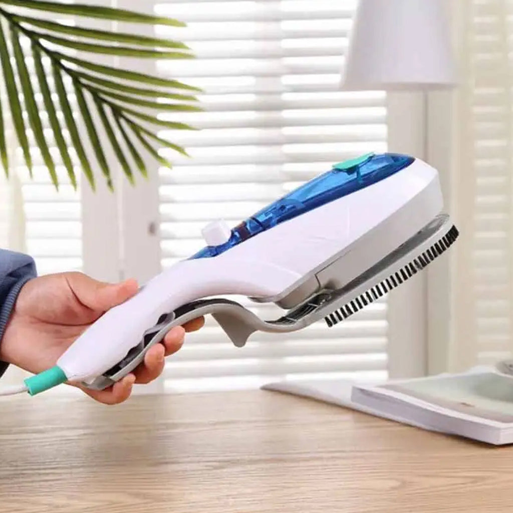 Side view of the Portable Garment Steamer, ready for efficient crease removal.