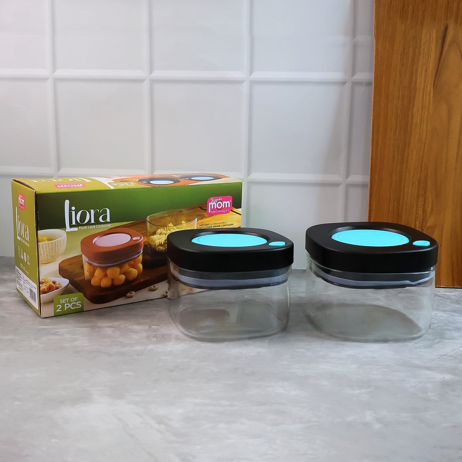 Set of 2 airtight plastic food storage containers for pantry use