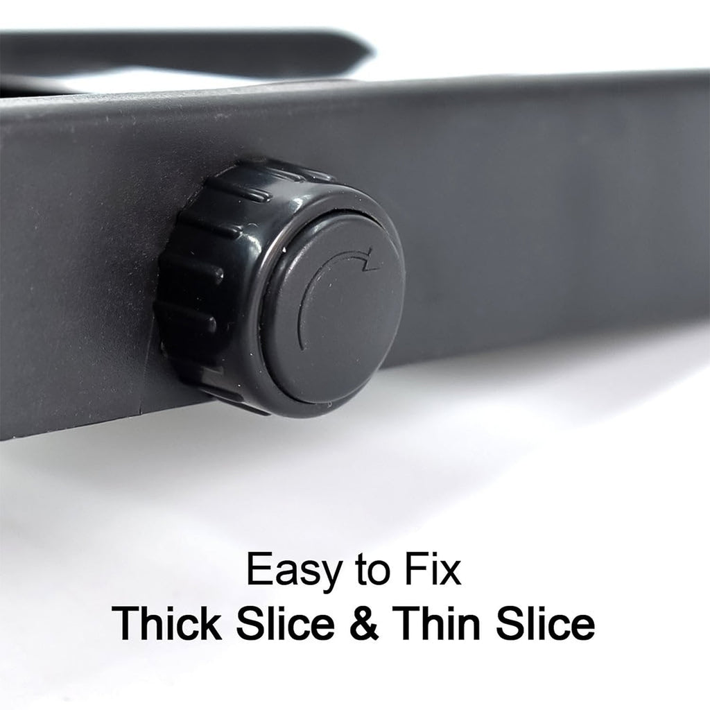 Angled view of the Konvex adjustable vegetable slicer showing its ergonomic design.