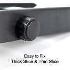 Angled view of the Konvex adjustable vegetable slicer showing its ergonomic design.