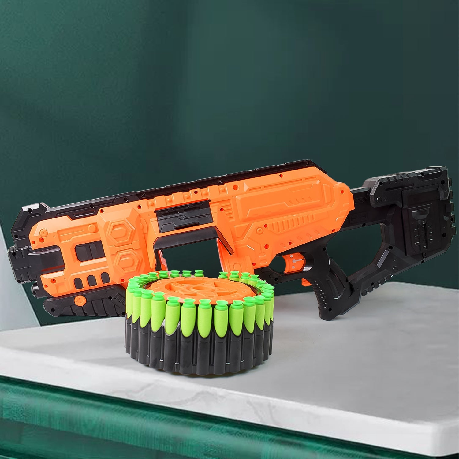 Close-up of the Street Viper toy gun's drum, loaded with bright soft EVA bullets.