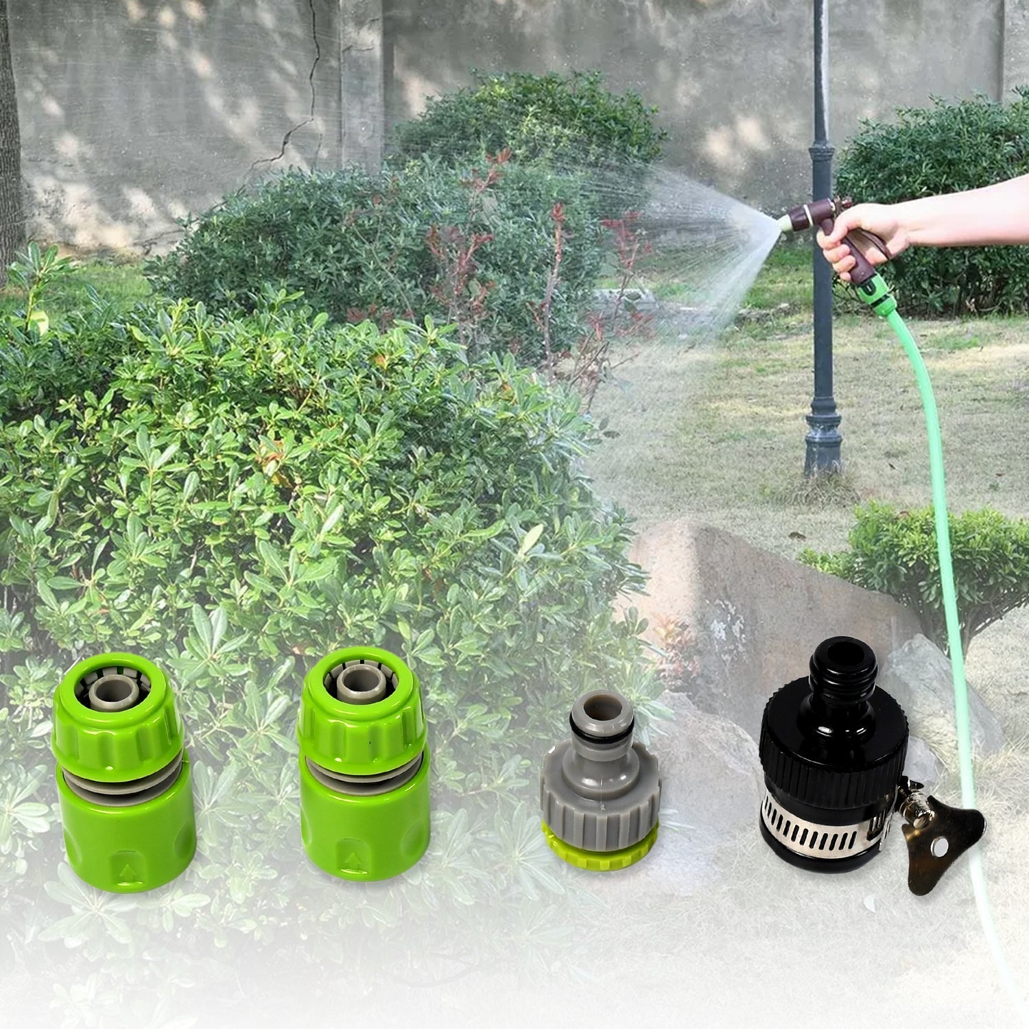 High-pressure hose sprayer connected to a garden hose, ready for action.