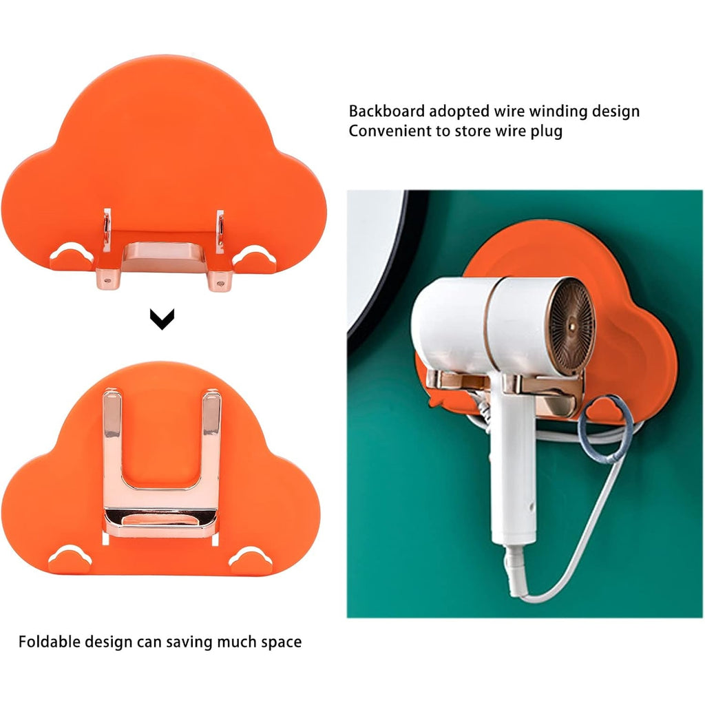 Self-adhesive hair dryer holder showing easy installation on a tiled wall.
