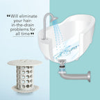 Silicone hair catcher inserted in tub drain trapping hair