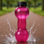 Angled side view of the portable water bottle, highlighting its unique design.
