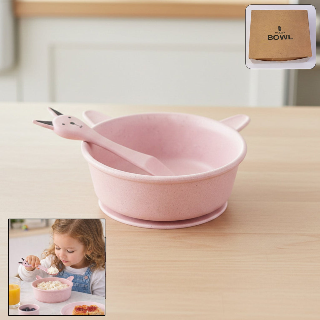 Kids feeding bowl with cute spoon set showing 240ML capacity