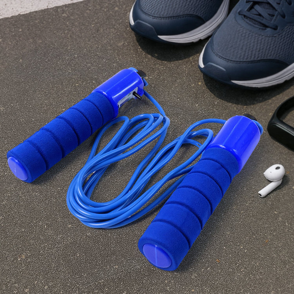 Adjustable speed jump rope with LCD jump tracker for fitness training