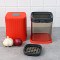 Multipurpose onion chopper with sharp stainless steel blades and storage container