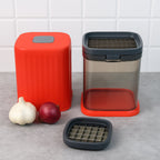Multipurpose onion chopper with sharp stainless steel blades and storage container