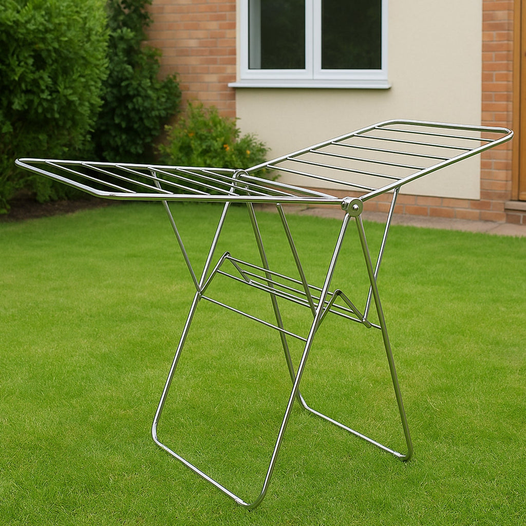 Supermom cloth drying stand foldable stainless steel rack with multiple rods for laundry drying