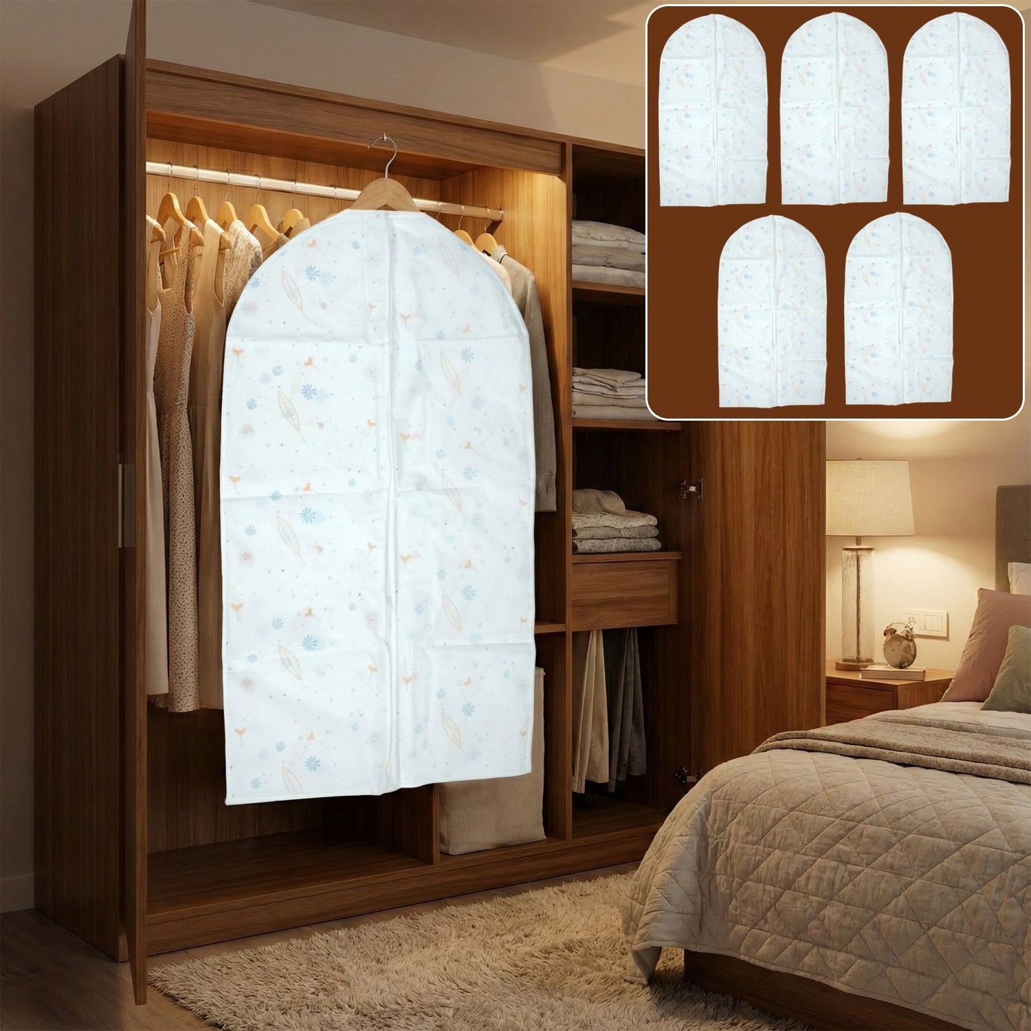 Wardrobe garment cover protecting a coat from dust and moisture