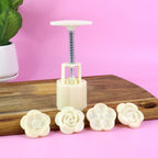 Delicious mooncakes and cookies decorated with floral press mold patterns