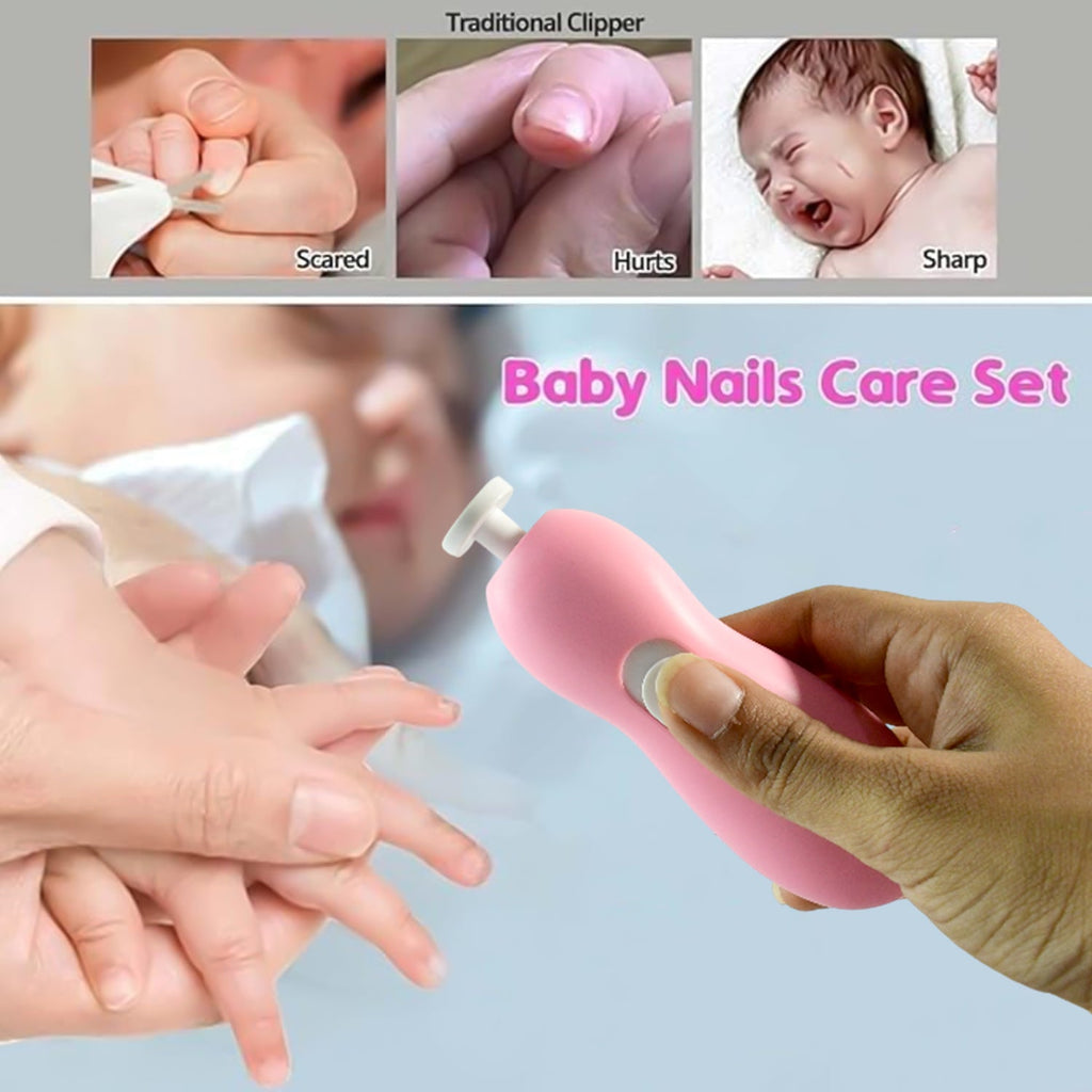 Electric baby trimmer close-up highlighting ergonomic design and safe blades