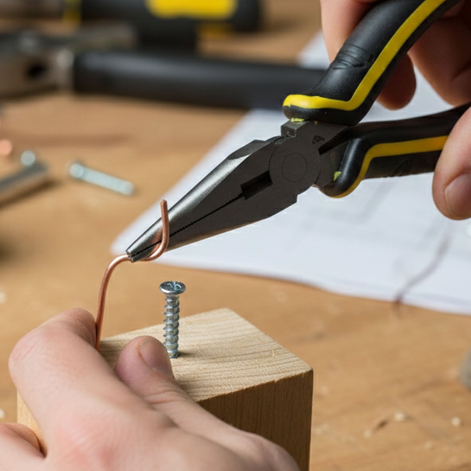 Close-up of the anti-slip grip handle on the combination pliers, ideal for electrical work.