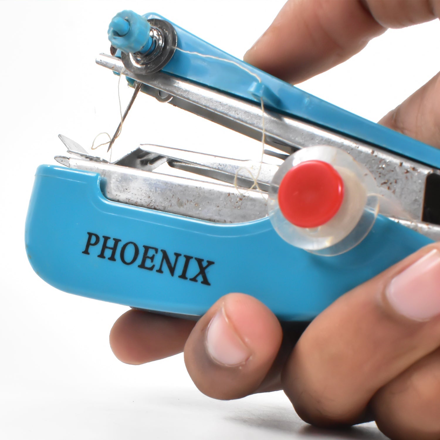 Side view of the portable mini sewing machine, showcasing its design.