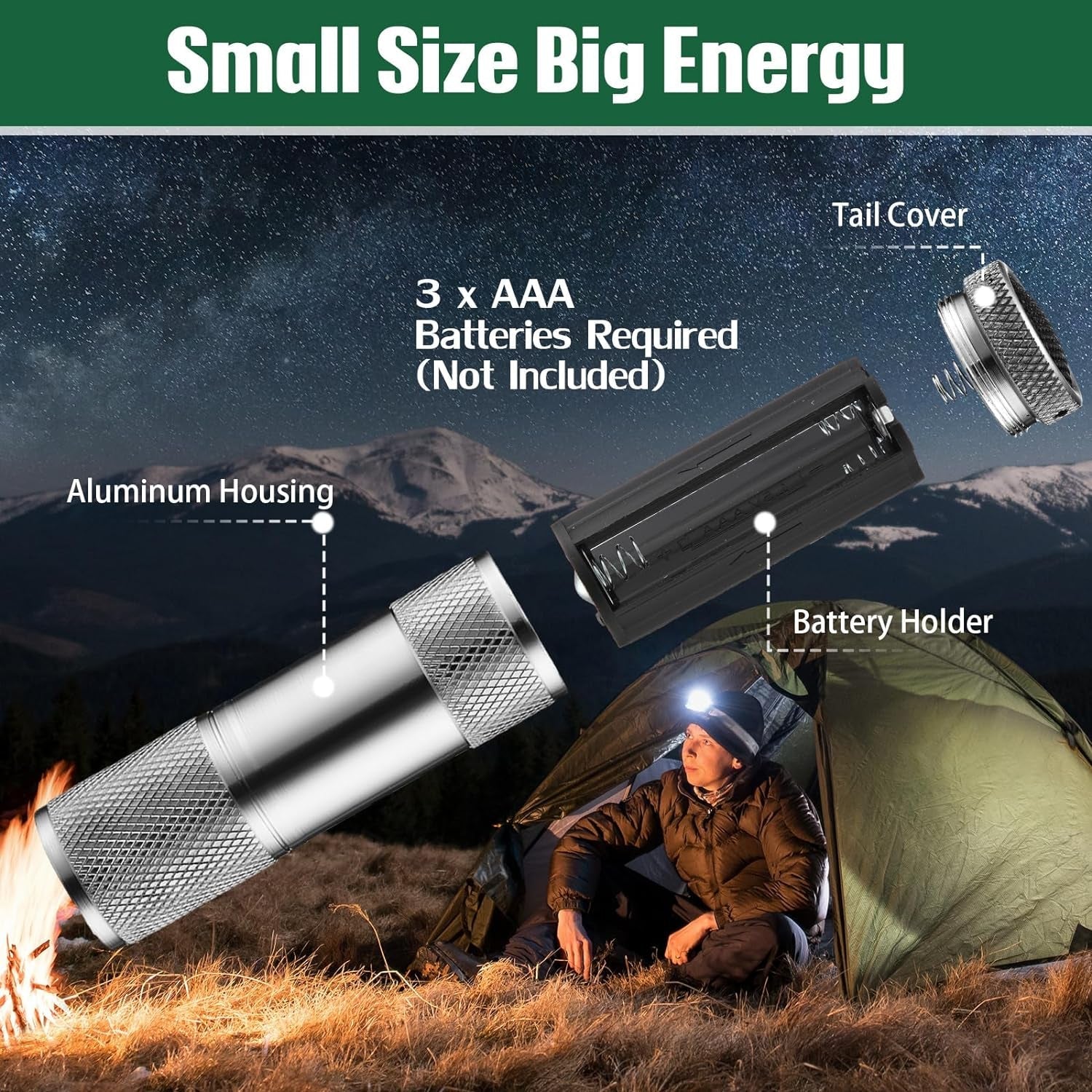 Side view of the compact 9 LED Pocket Torch with its battery compartment open.