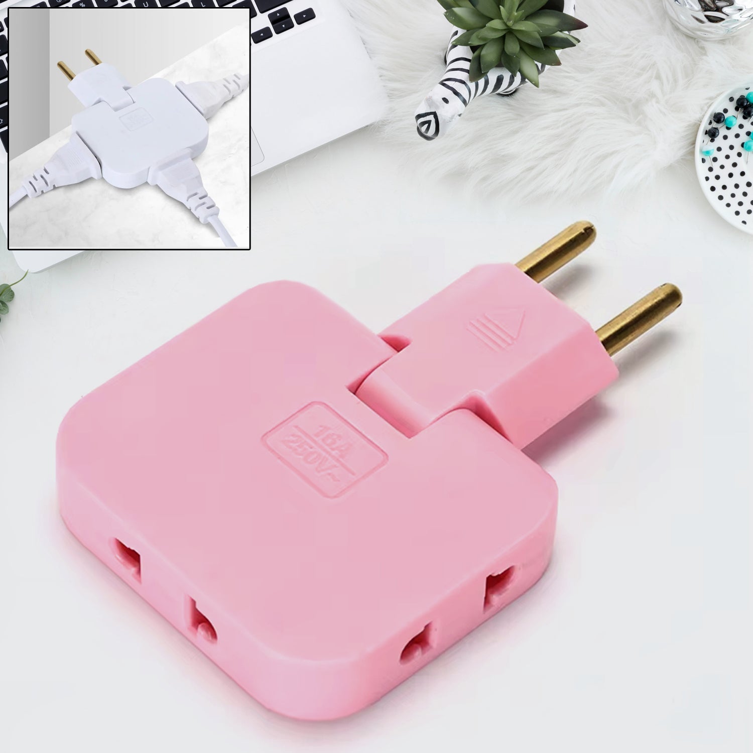 Back view of the Foldable Wall Plug Adapter, showing technical specifications and safety markings.