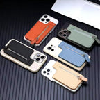 Adhesive card phone holder with secure zipper pocket for cards and cash.