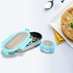 Close-up of Ganesh steel lunch box and container set