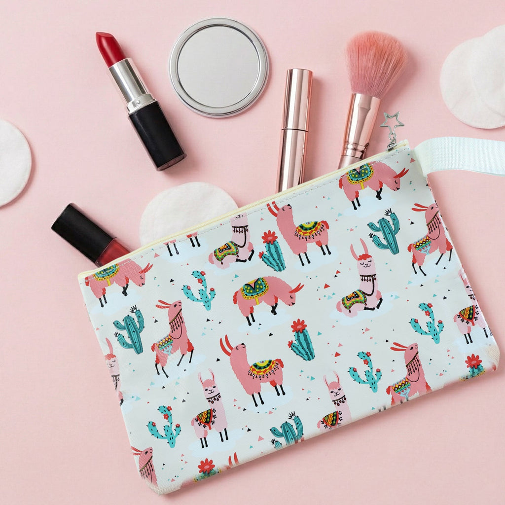 Travel utility printed zipper pouch for cosmetics and accessories