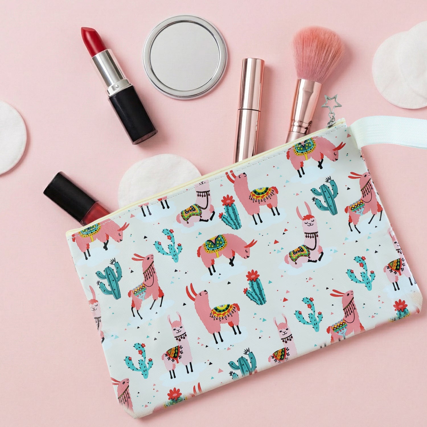 Travel utility printed zipper pouch for cosmetics and accessories