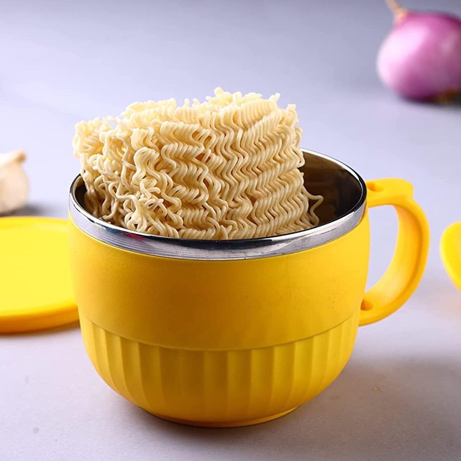 Another angle of the double-layer Maggie Bowl, emphasizing its compact and portable design.