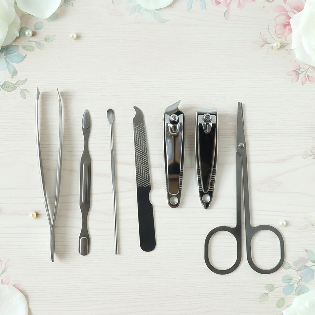 Portable manicure and pedicure tool set in a compact case for travel
