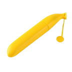 Compact banana shaped umbrella, securely folded for easy carrying.