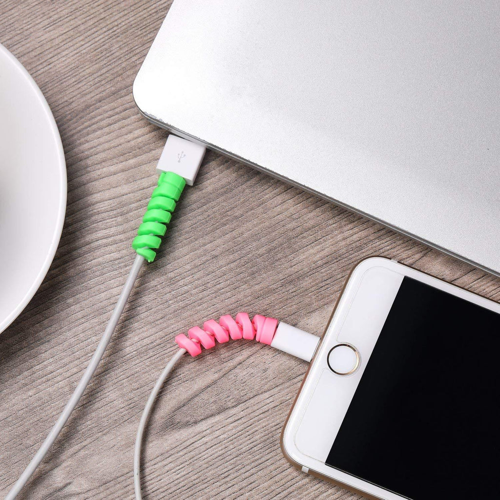 Assorted spiral cable protectors in a 4-pack, ideal for charger cable saving.