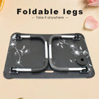 Space-saving foldable bed desk shown in its compact, folded state for easy storage.