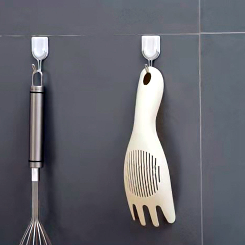 Durable PP plastic rice strainer with handle, shown washing grains.