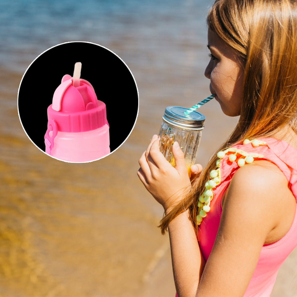 Kids water bottle featuring cartoon face print and leakproof lid