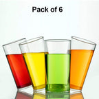 Stack of transparent plastic glasses, highlighting their space-saving design.