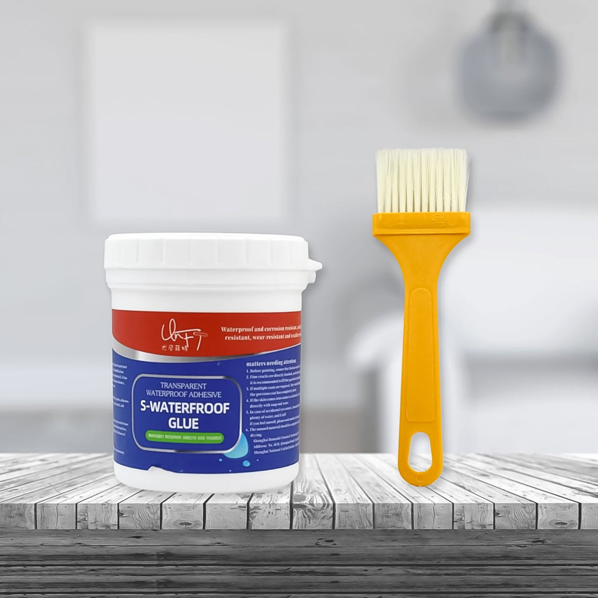 Transparent waterproof glue 300g with a brush, ideal for sealing roof and window leaks.