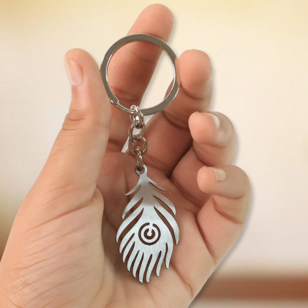 Stainless steel peacock feather design keychain for keys or bags
