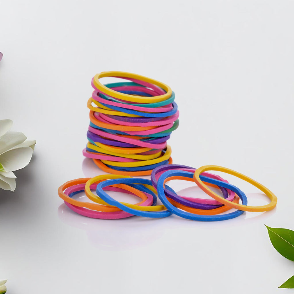 Strong elastic rubber bands in a multicolor assortment for diverse tasks.