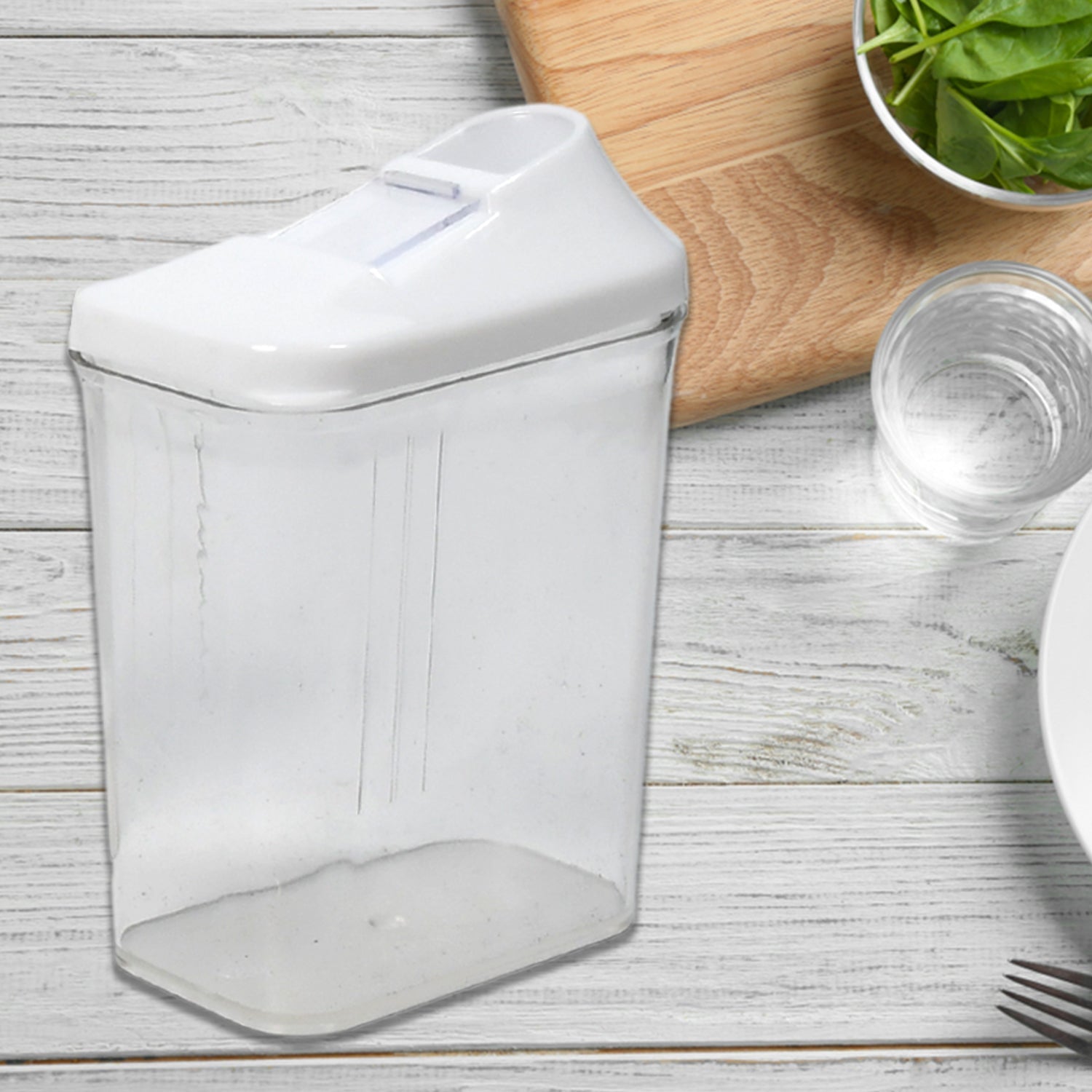 Front view of two CookAura transparent kitchen storage jars filled with grains.
