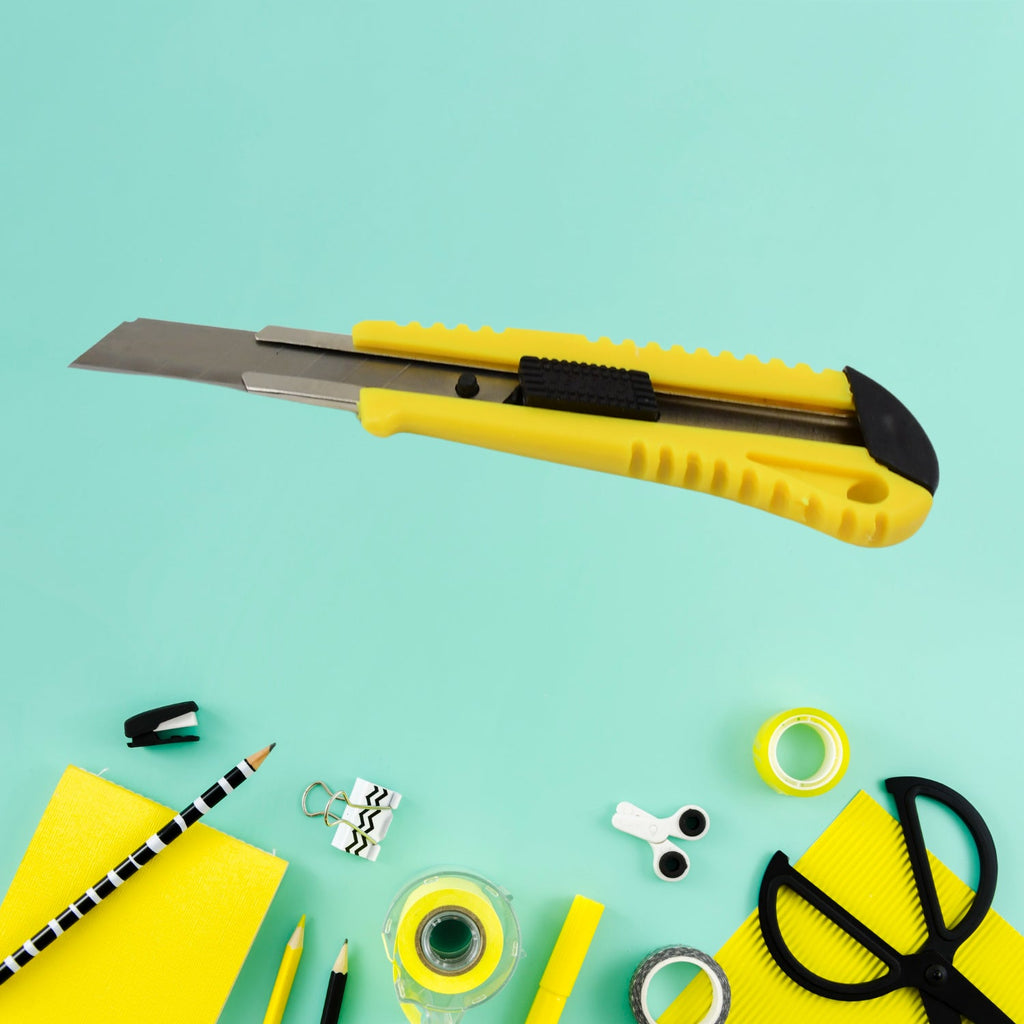 Close-up of the sharp, precision blade of the utility knife.