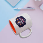 High-quality designer coffee mug with a spoon, highlighting its intricate pattern.