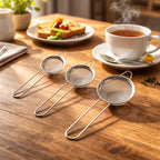 Stainless steel tea strainer 3-piece set with fine mesh and long handles