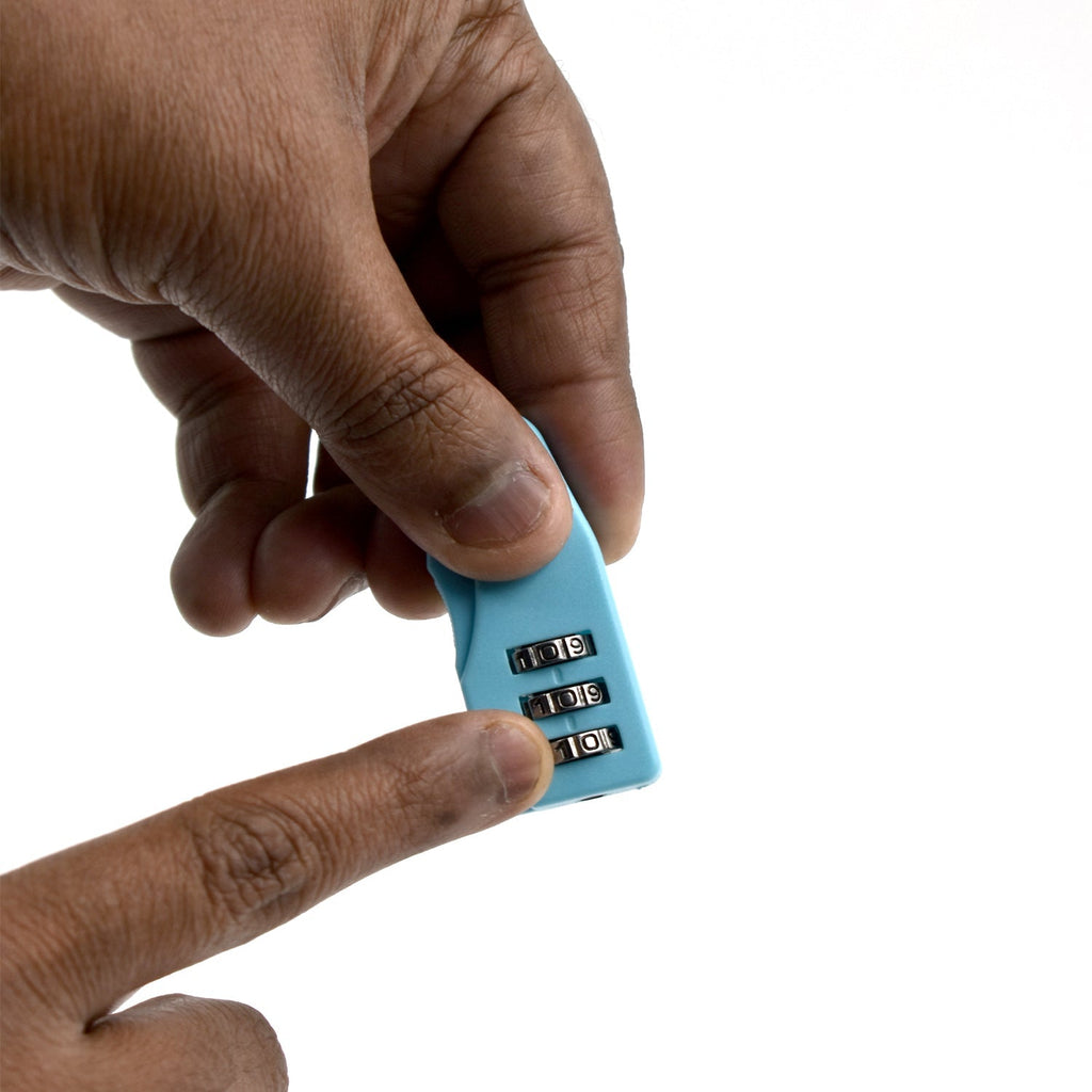 Front view of the durable 3-digit luggage lock for secure travel.