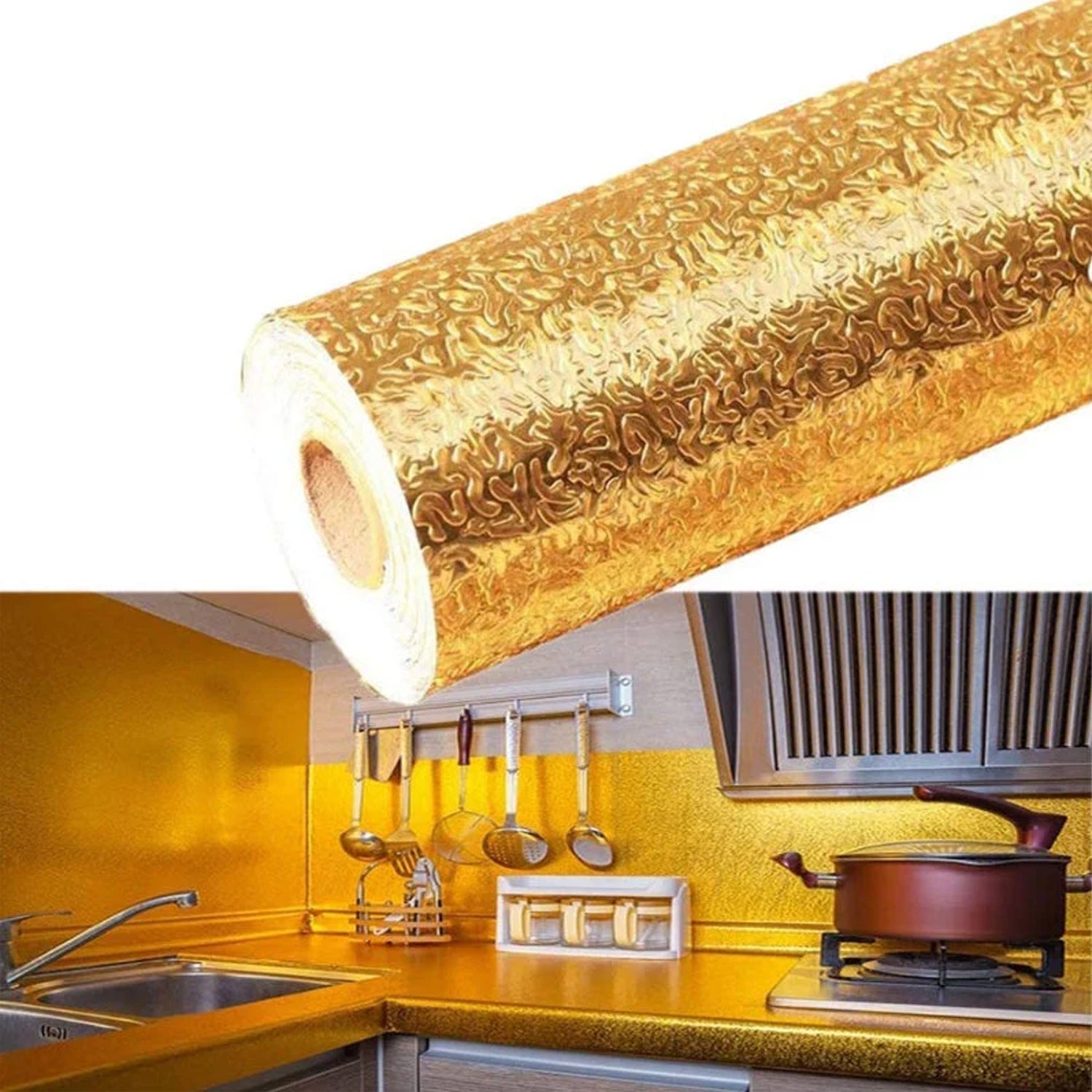 Kitchen drawer lined with a durable aluminum foil sticker.