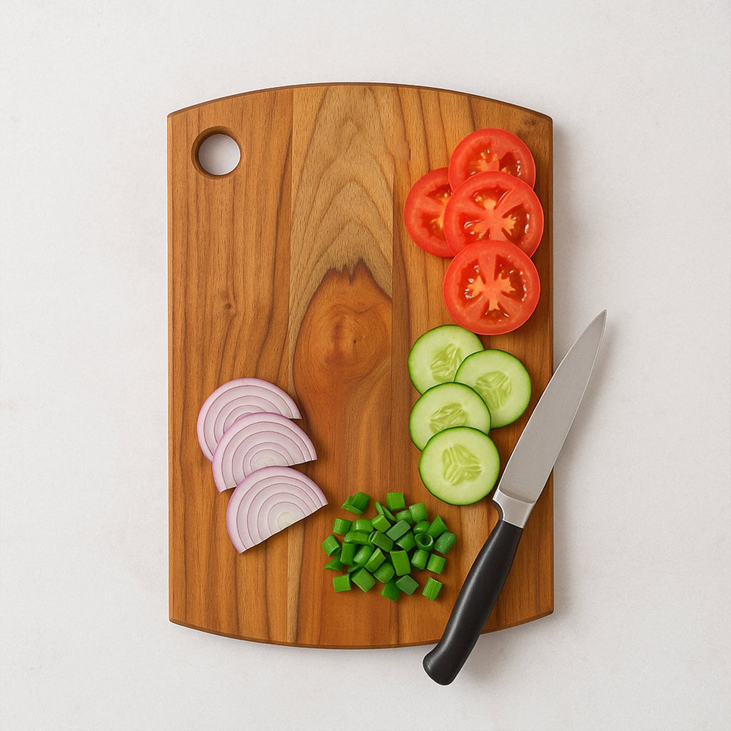 Natural teak wood chopping board ideal for kitchen tasks