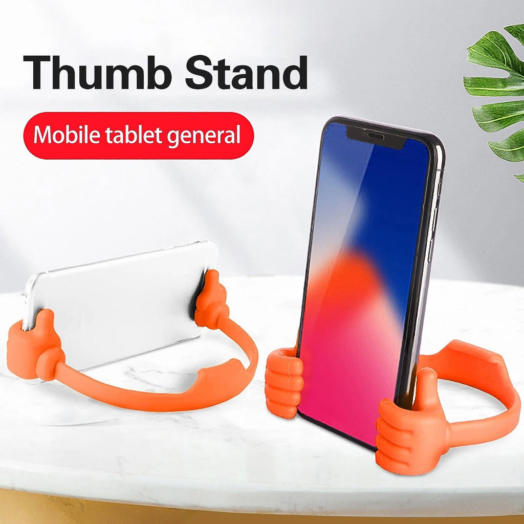 Hand shape mobile stand holding smartphone on desk
