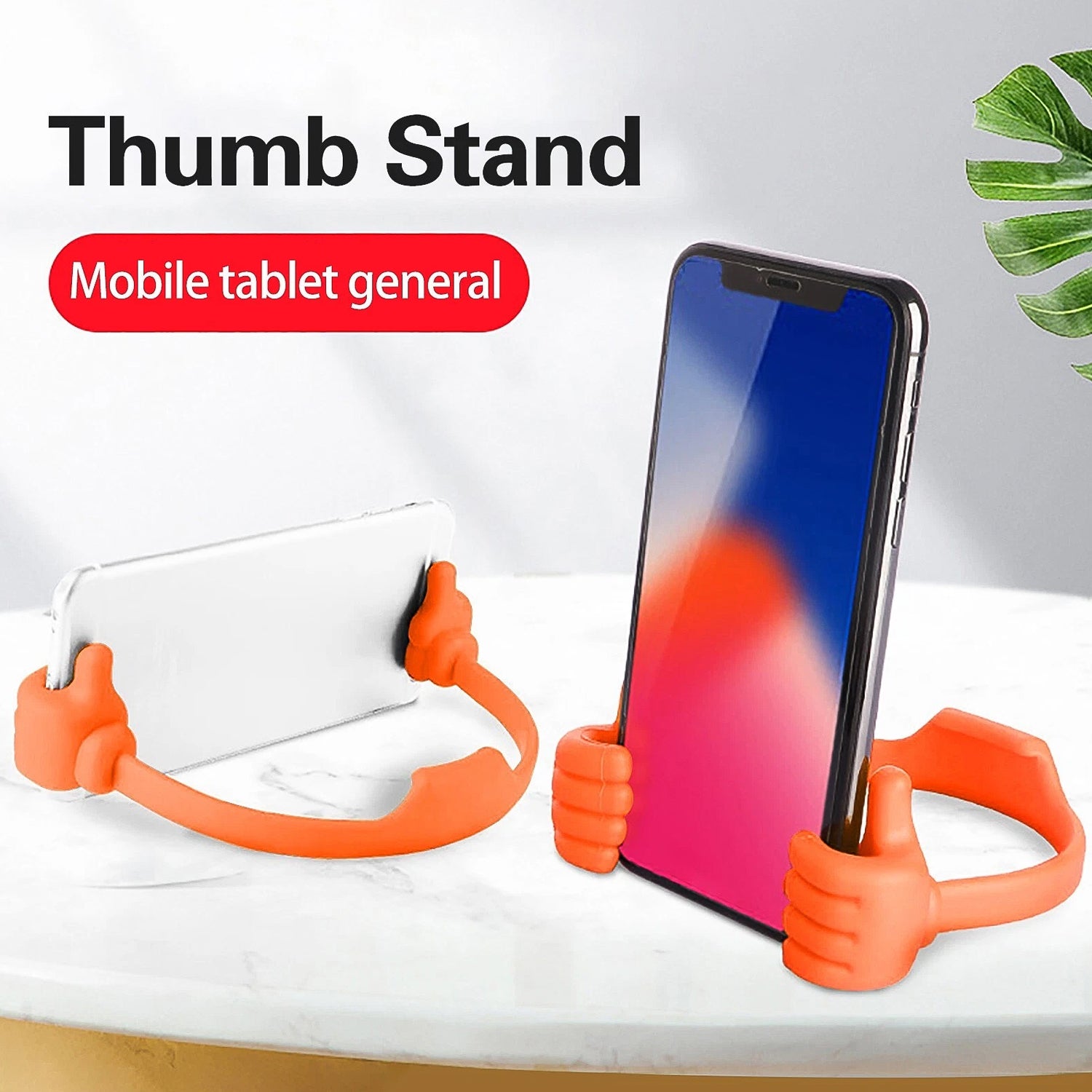 Hand shape mobile stand holding smartphone on desk