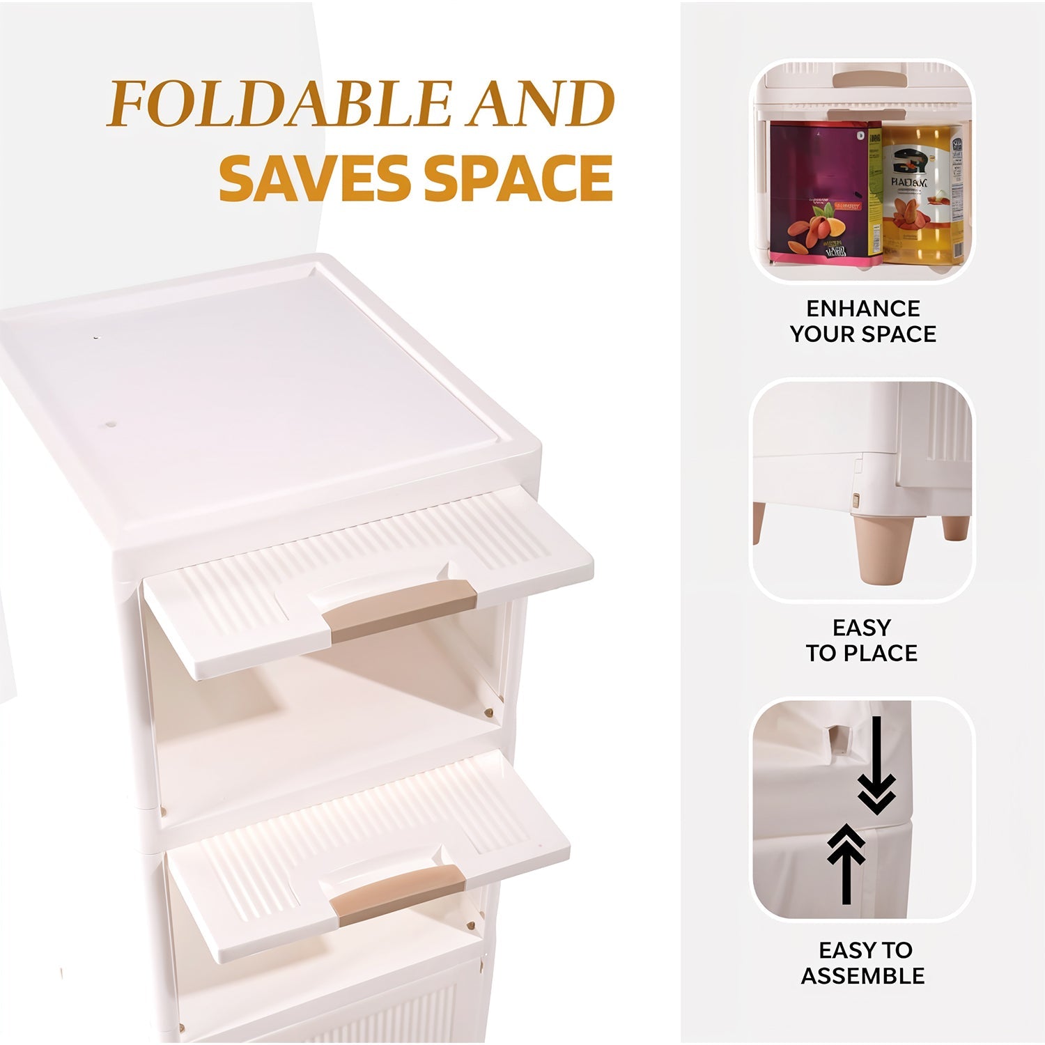Plastic storage drawer cabinet on wheels showcasing mobility feature