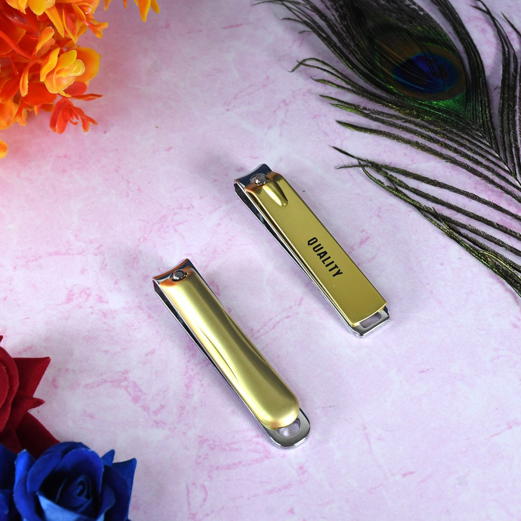 Close-up of the stainless steel folding nail clippers with an integrated nail file.
