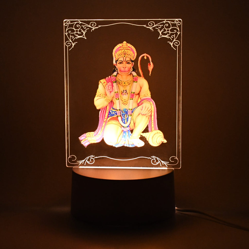 3D Lord Hanuman Frame glowing softly as a devotional LED lamp