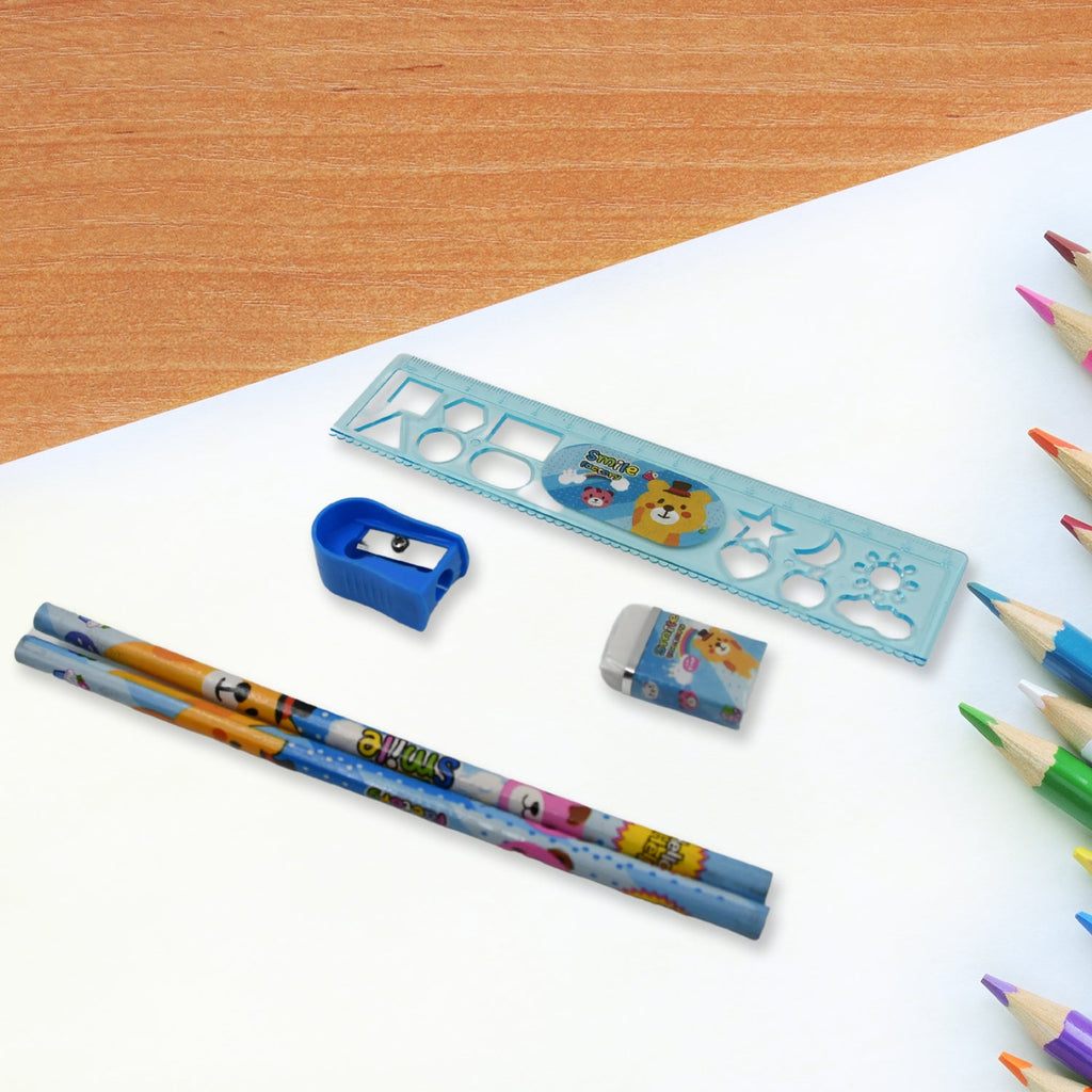 Two wooden pencils with fun cartoon designs from the Kids Stationery Kit.